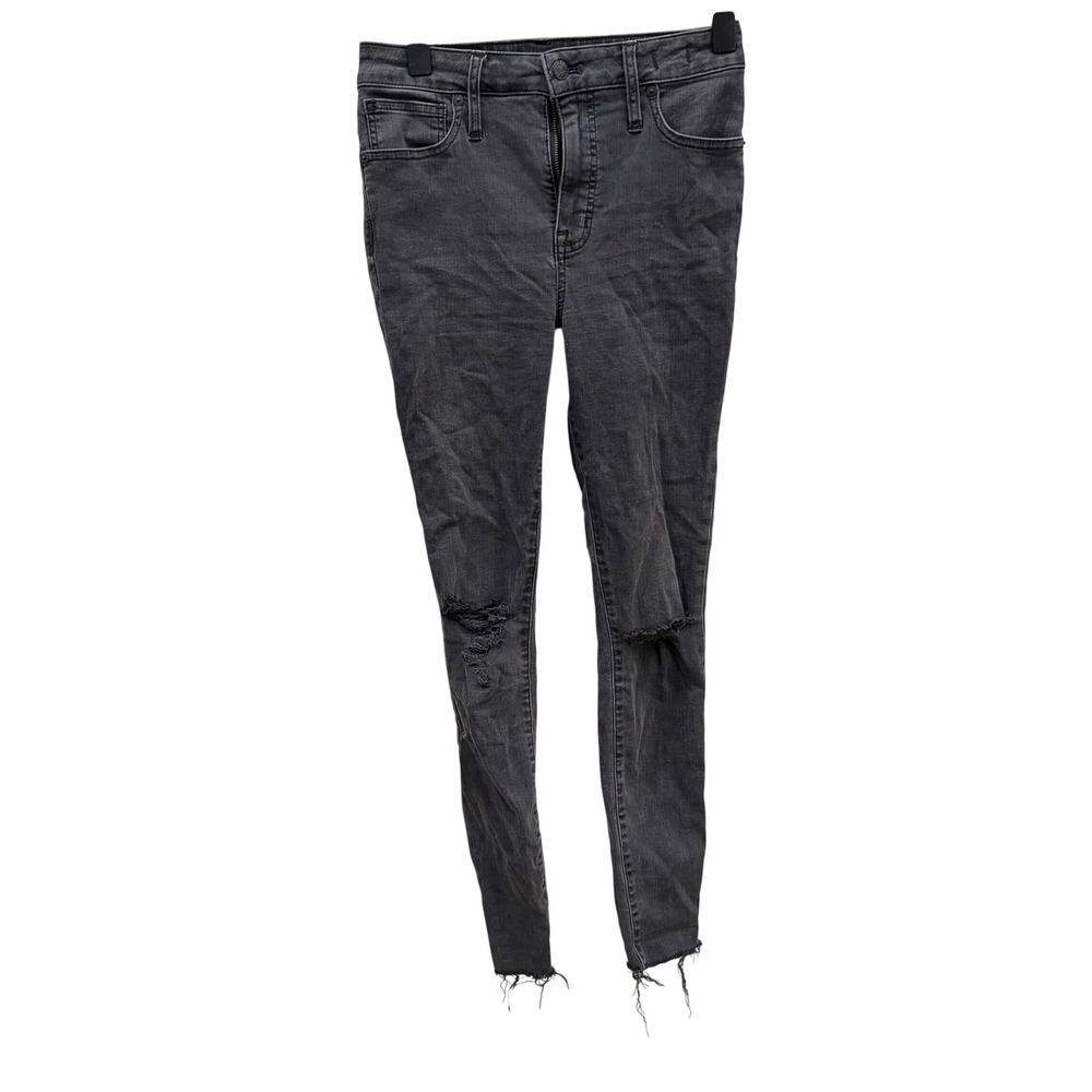 Madewell Curvy High-Rise Skinny Jeans‎ Black Distressed Ripped Knee Raw Hem 25